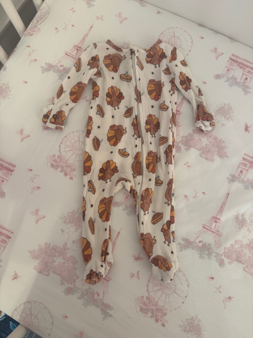 Caden Lane Cream Ribbed Top with Brown & Golden Orange Turkey Print